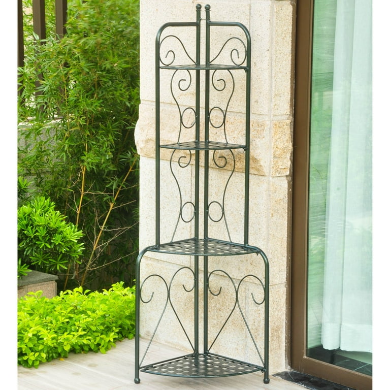 International Caravan Mandalay Iron Folding Corner Bakers Rack International Caravan Mandalay Iron Folding Corner Bakers Rack