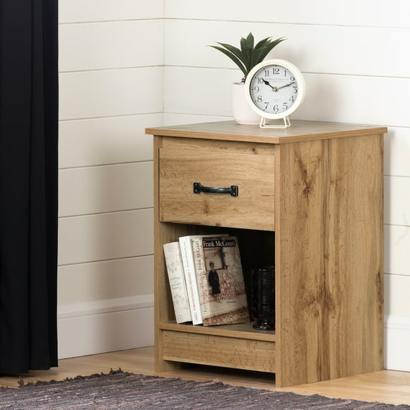 South Shore Tassio 1-Drawer Nightstand with Open Storage Space for Adult, in Nordik Oak