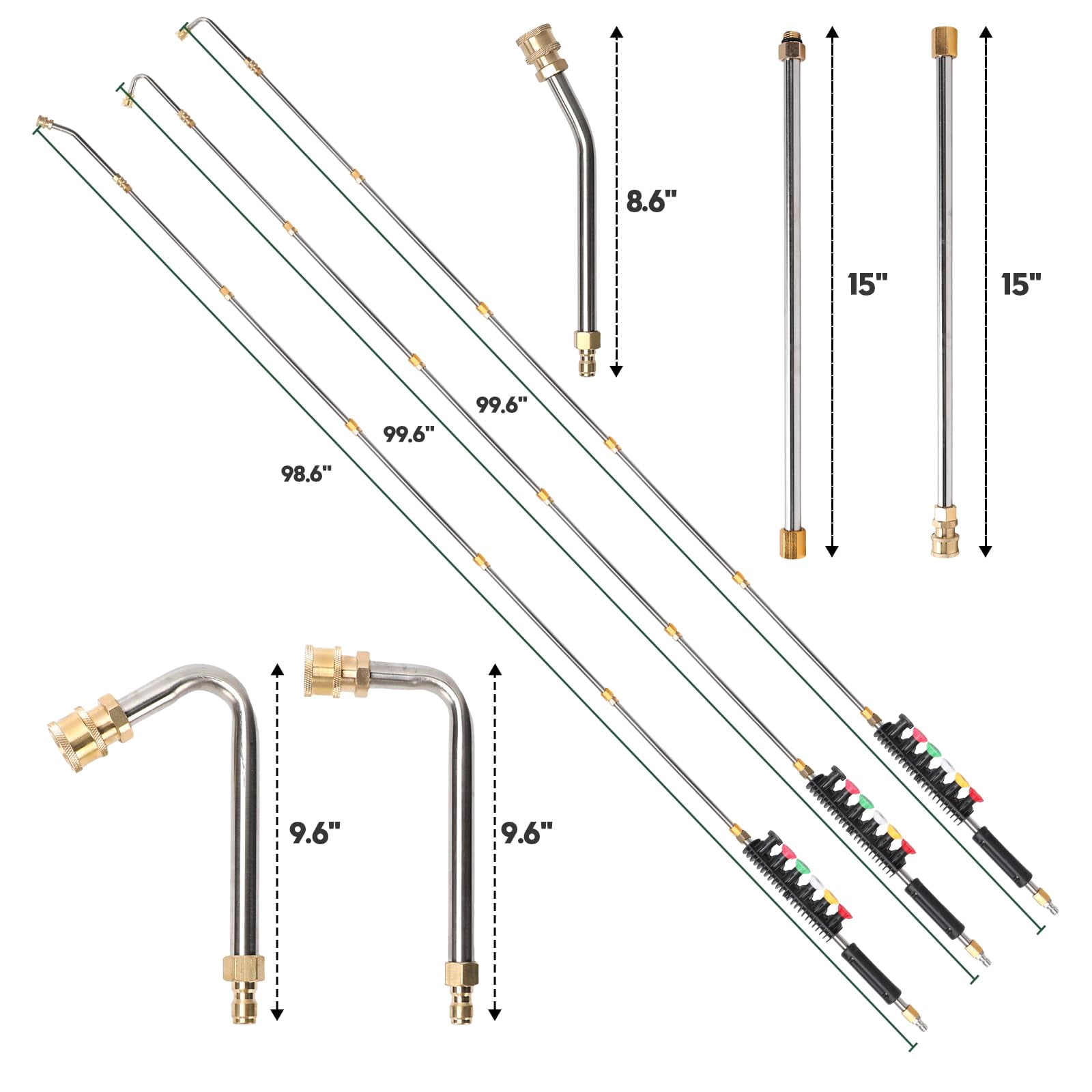 Pressure Washer Extension Wand Upgrade, 9 Pack Power Washer Lance with 6 Nozzle Tips, 30°,90°,120° Curved Rod, 1/4" Quick Connect, 4000 PSI