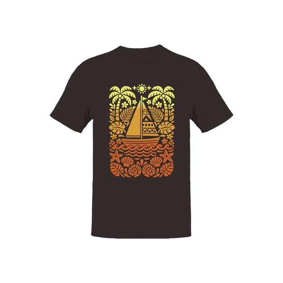 Vibrant Tropical Sailing Adventure Men's T-shirt Brown
