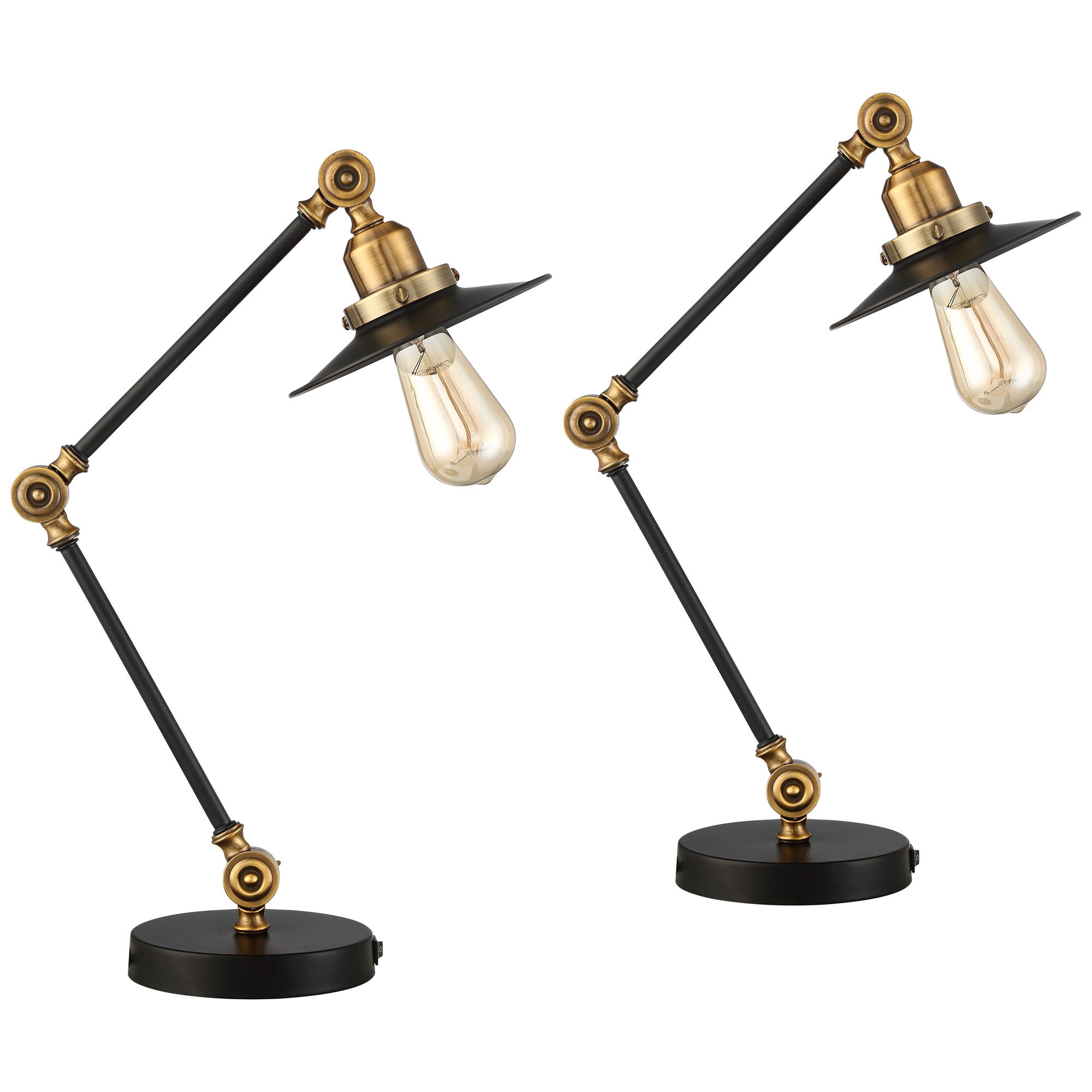 360 Lighting Taurus 20" High Small Farmhouse Rustic Desk Lamps Set of 2 USB Ports Adjustable Black Gold Home Office Charging