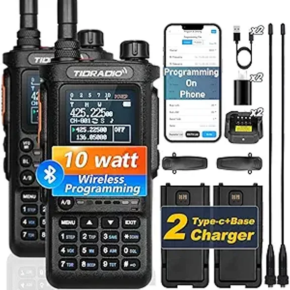 TIDRADIO TD-H8 3rd Gen 10W Ham/GMRS Two Way Radio with Long Range Programmable Ham Radio-AM-FM-NOAA, Black-2Pack