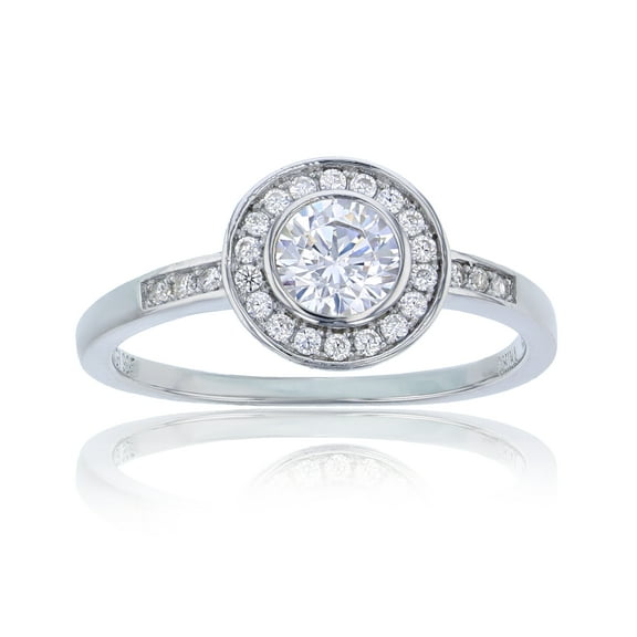 Decadence Sterling Silver Rhodium Pave 6mm Round Cut Bezel Engagement Ring