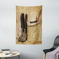 thumbnail image 1 of Western Decor Tapestry, Snake Skin Cowboy Boots Timber Planks in Barn with Hay Old West Austin Texas, Wall Hanging for Bedroom Living Room Dorm Decor, 40W X 60L Inches, Cream Brown, by Ambesonne, 1 of 2