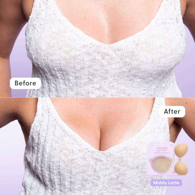 Nipskin Reusable Adhesive Bra for Women, Strapless Silicone Push-Up Bra for Shape and Support, Latte B