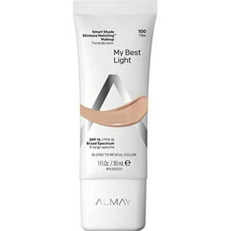almay smart shade skintone matching makeup, hypoallergenic, cruelty free, oil free, fragrance free, dermatologist tested foundation with spf 15, my best light, 1oz