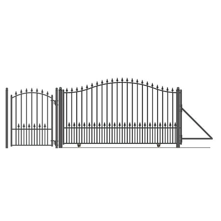 ALEKO DG16MUNSSLPED Steel Sliding Driveway Gate - 16 ft with Pedestrian Gate - 5 ft - MUNICH Style