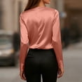 thumbnail image 5 of SYMOID Womens Orange Satin Blouse Long Sleeve, V Neck Work Shirt Elegant Office Top, Wrinkle Free Professional Blouse Machine Washable,Size XL, 5 of 7