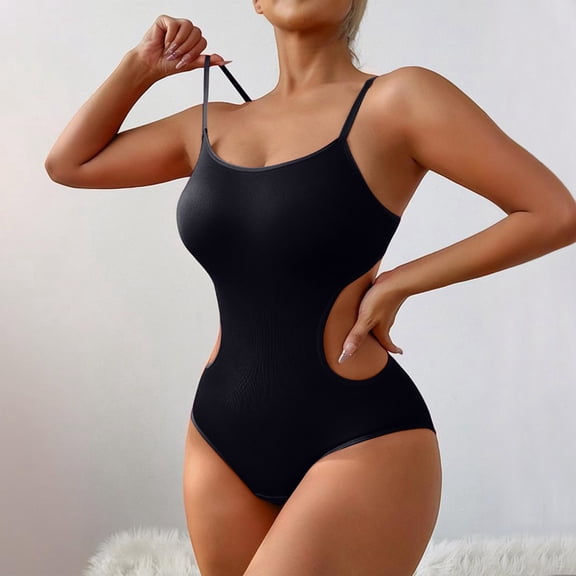 Women's Shapewear Bodysuits Side Cutout Bodysuit Tummy Control Round Neck Seamless Butt Lifter Full Body Shaper