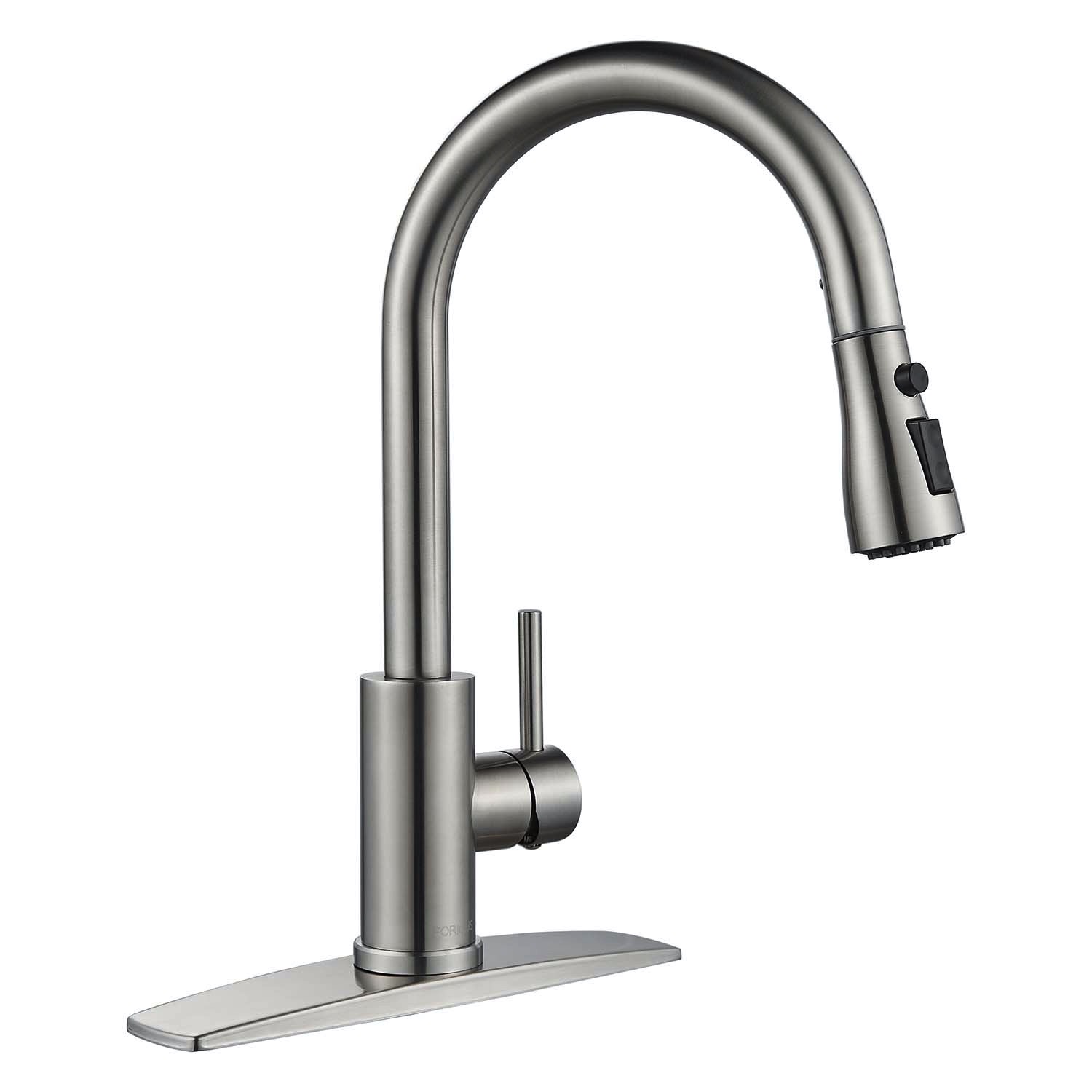 Forious Kitchen Faucet for Pull Down Sprayer Single Handle Sink Faucet Brushed Nickel in Kitchen - image 2 of 10