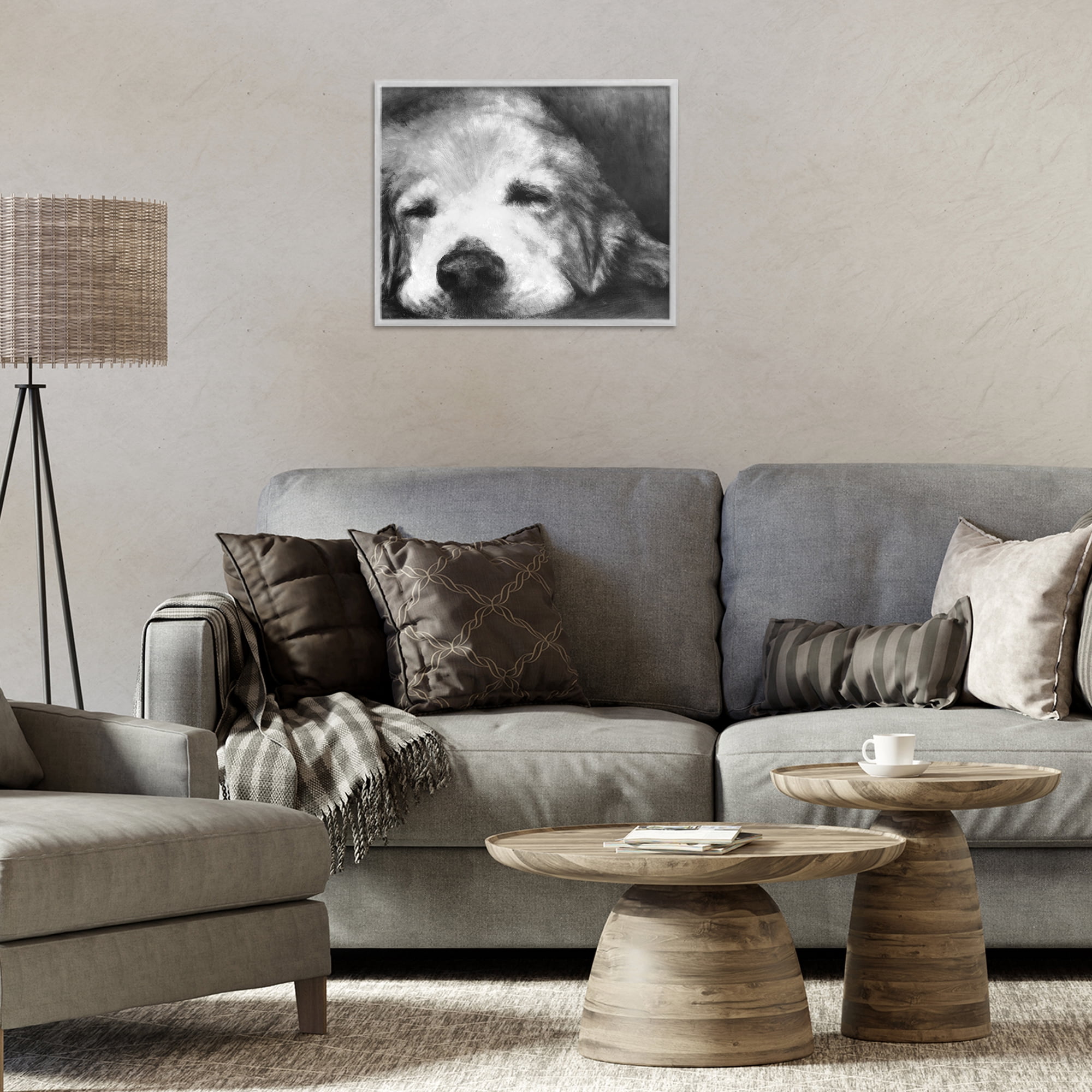 Stupell Industries Monochrome Dog Day Afternoon Gray Framed Giclee Art, design by Walt Johnson
