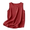 thumbnail image 2 of Lumtrix Cotton Linen Tank Tops For Women Casual Cute Gauze Button Down Crewneck Sleeveless Summer Shirts Loose Lightweight Vests 2026 Red M, 2 of 6