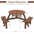 thumbnail image 2 of 6-Person Outdoor Circular Wooden Picnic Table with 3 Built-in Benches Camping Dining Table for Garden Patio Backyard,Brown, 2 of 6