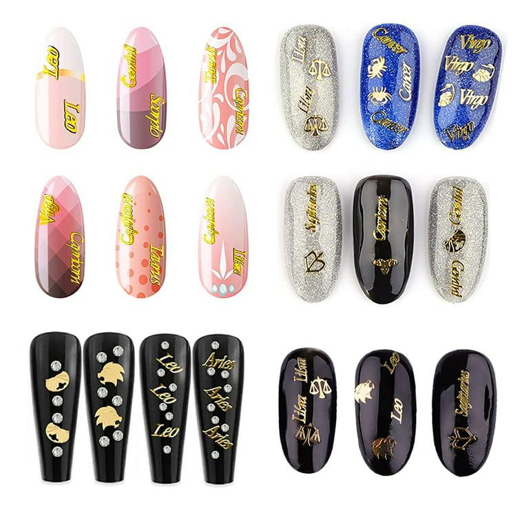 EBANKU 2 Boxes Zodiac Nail Charm 3D Gold Twelve Constellation Charms for Nail  Art Alloy Nail Sequins for Nail Art Decoration