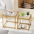 thumbnail image 1 of Coffee Table Set of 2, Modern Patterned Glass Nesting Tables, Metal Frame Square Center Table Set, Side Tables, Nesting Coffee Tables for Living Rooms, Bedrooms and Small Spaces, 23.6 Inch Black, 1 of 2
