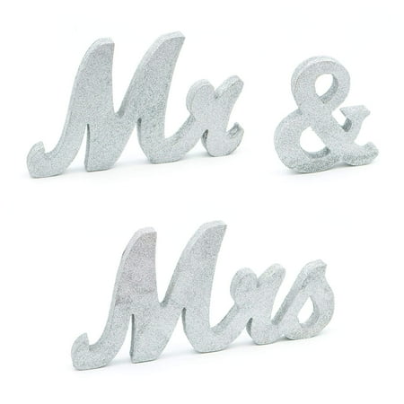 Ella Celebration Mr Mrs Table Sign Large Silver Glitter Wooden