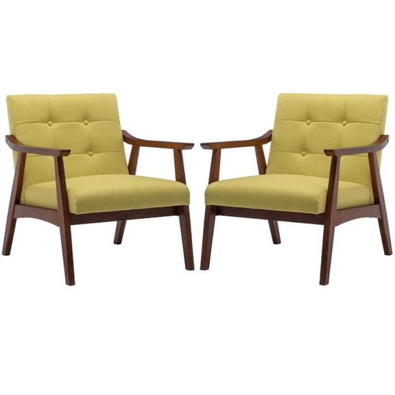 Home Square Natalie Furniture Accent Chair in Yellow - Set of 2