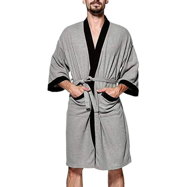 Woungzha Men's Waffle Kimono Robe Cotton Lightweight Nightgowns Spa