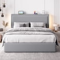 thumbnail image 2 of Einfach Full Size Lift Up Hydraulic Bed Frame, Upholstered Velvet Storage Headboard Platform Bed with LED Light and Built-in Charging Station, Grey, 2 of 9