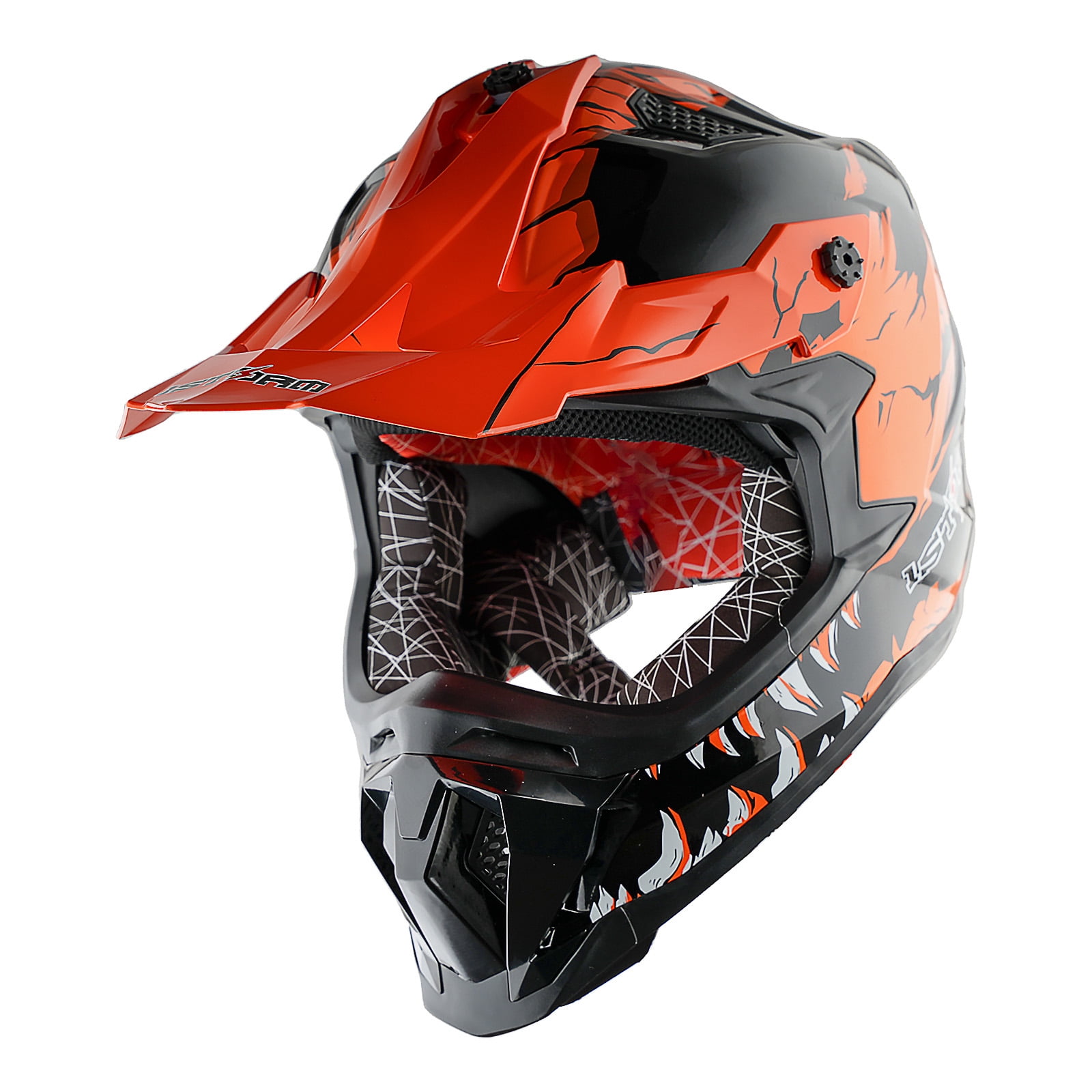 1Storm Adult Motocross Helmet ATV Dirt Bike BMX MX Downhill Mountain Helmet Track Style JH601; Dinosaur Orange