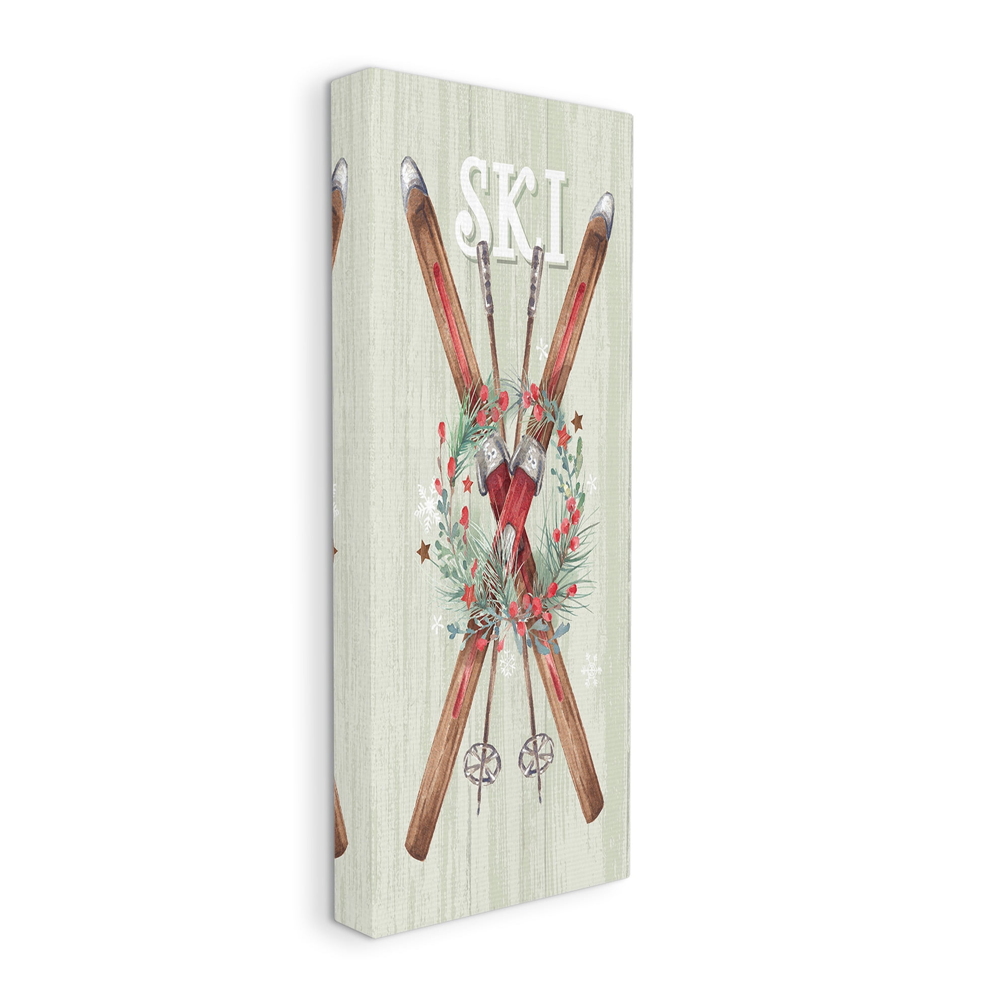 Stupell Industries Rustic Winter Skis Botanical & Floral Painting Gallery Wrapped Canvas Art Print Wall Art, 17 x 40