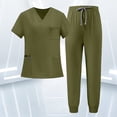 thumbnail image 2 of Scrubs for Women Set Stretch V-Neck Top & Jogger Pants with Drawstring Medical Nursing Uniforms Set with Pockets Army Green M, 2 of 6