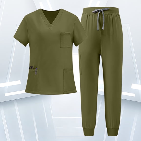 Stralyhd Scrubs for Women Set Medical Women Scrubs V-Neck Top and Jogger Pants with Pockets Army Green XL