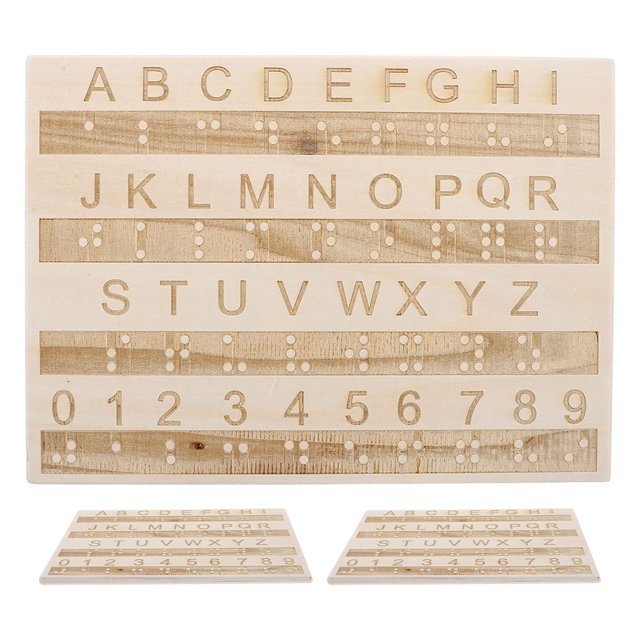 KAKOWELY braille board 3pcs Wooden Braille Alphabet Board With Dots For Beginners Learning Braille Tool Wooden Touching Alphabet For Blind Kids Practical Braille Tool