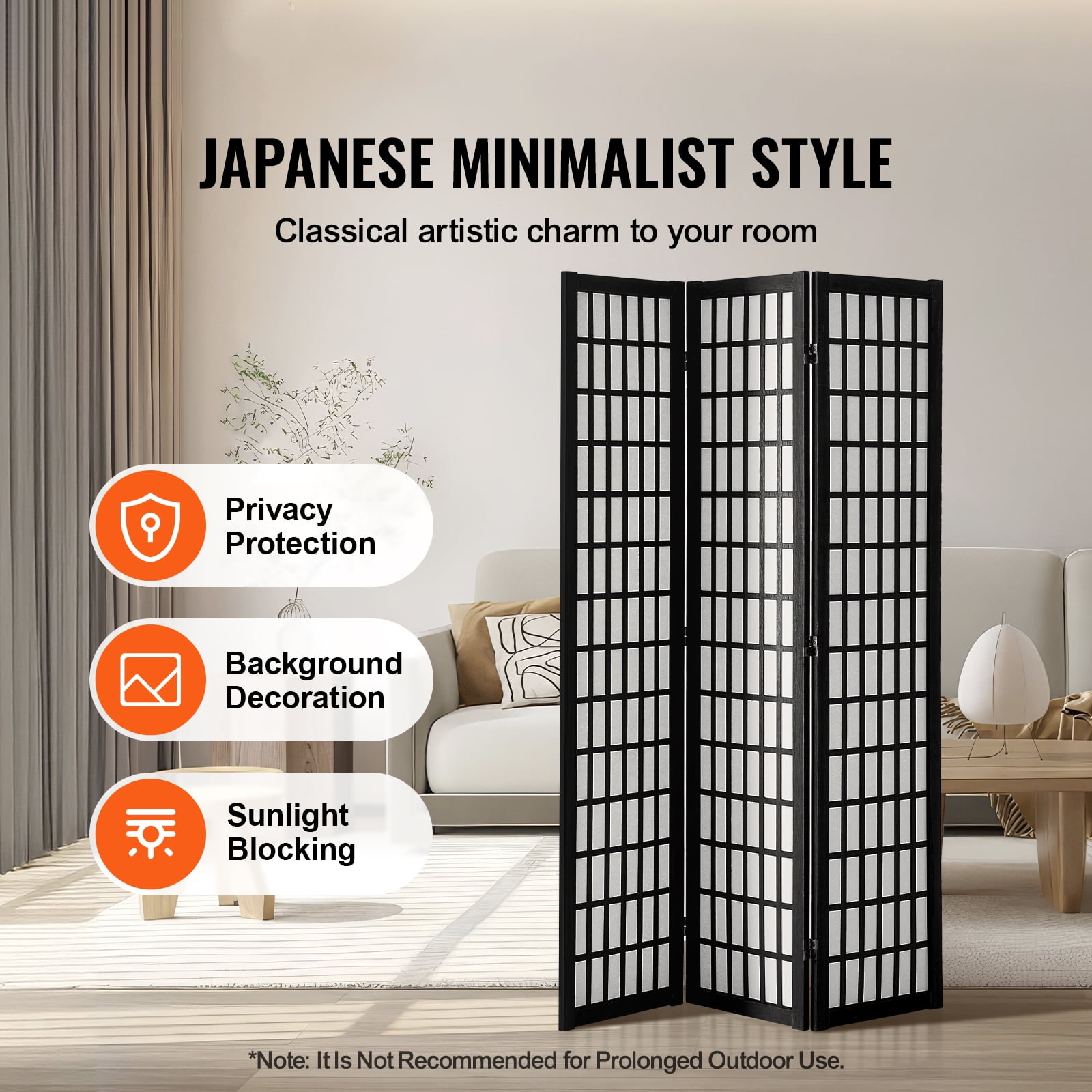 KFFKFF Partition Screen, Tri-Fold Japanese Style Room Separator, Indoor Wooden Foldable Privacy Barrier, Portable Japanese Design Dividing Panels, Ideal for Home Office, Restaurant