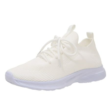 Fauean Sneakers for Women Ladies Lightweight Comfortable Lace up Flat Bottom Casual Shoes White Size 43