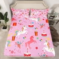 thumbnail image 2 of Feelyou Magic Cartoon Unicorn Twin Sheet Sets, Happy Birthday Party Twin Fitted Sheet, Kawaii Star Print Flat Sheet, Lightweight Room Decor, 3 Pieces, 2 of 7