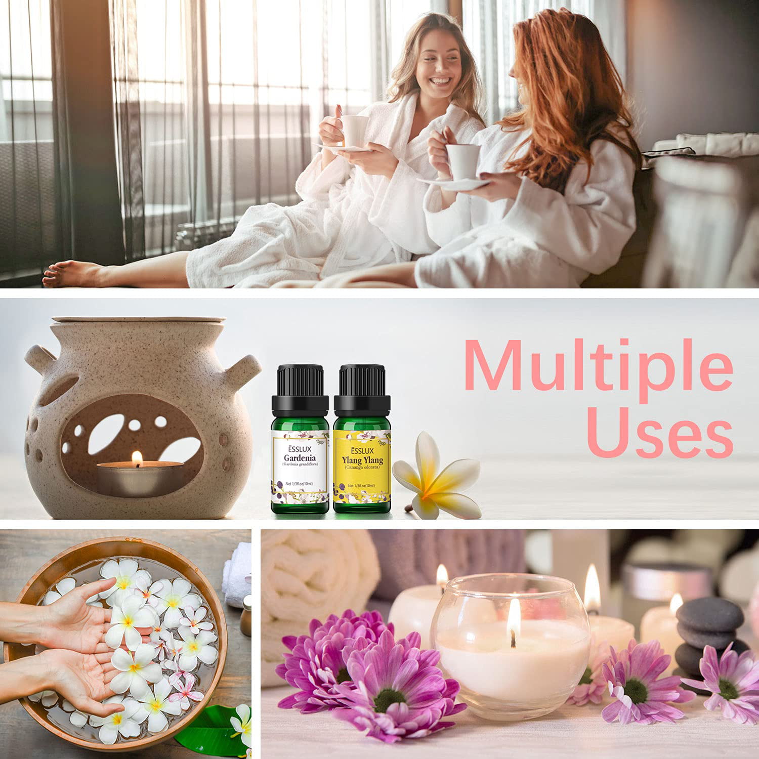 Essential Oils Set, Esslux Floral Collection with Ylang Ylang, Jasmine, Gardenia, Rose, Cherry Blossom, White Tea Essential Oils, Perfect for Diffuser
