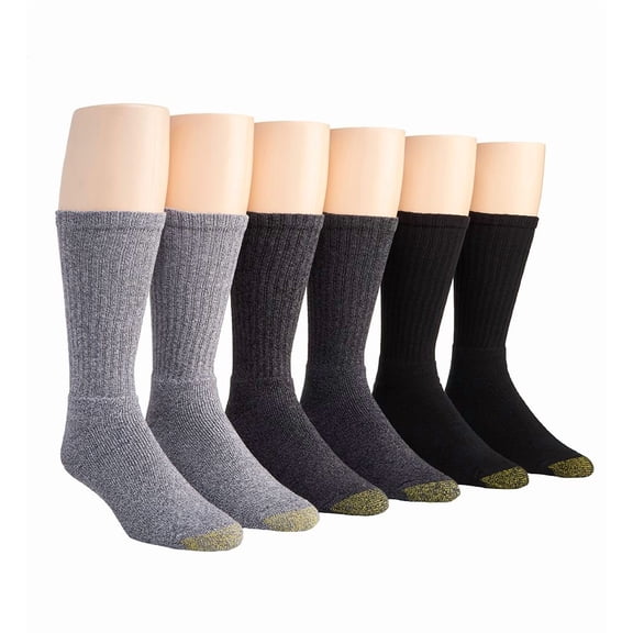 Men's Gold Toe 3400S Moisture Control Harrington Crew Sock - 6 Pack (Assort D O/S)