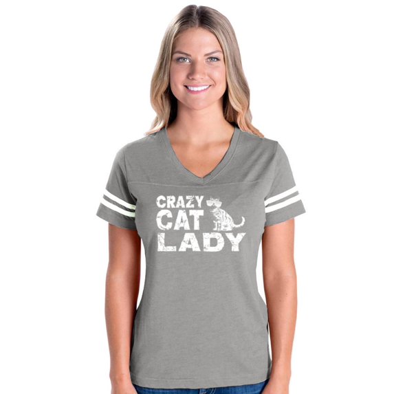 Womens Crazy Cat Lady Football V-Neck T-Shirt