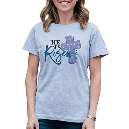7 ate 9 Apparel Women s Happy Easter Shirts – He is Risen Cross Grey T-Shirt Small