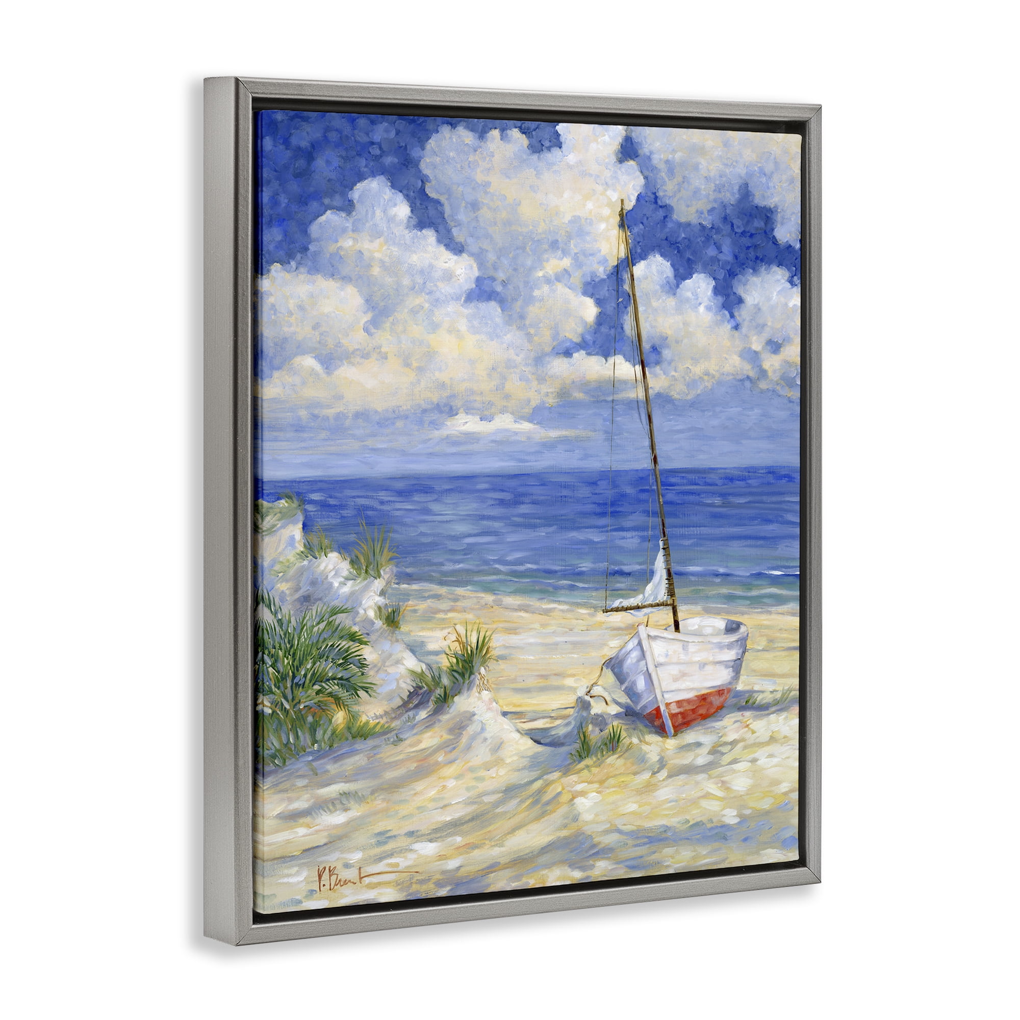 Stupell Industries Costa Del Sol View Transportation Painting Gray Floater Framed Canvas Art Print Wall Art, 17 x 21