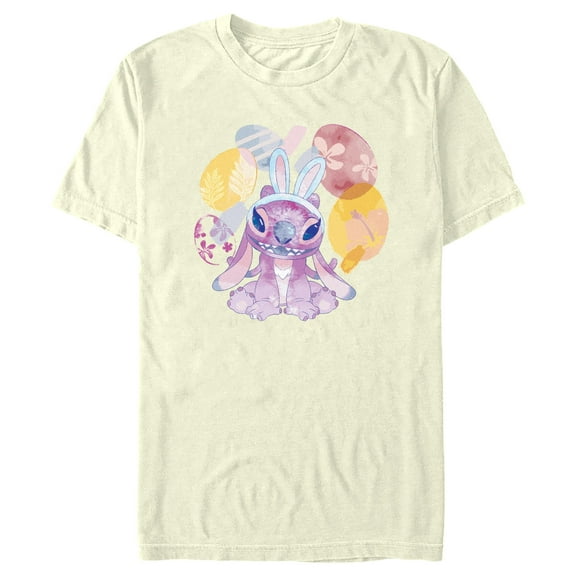 Men's Lilo & Stitch Easter Angel Watercolor Eggs Graphic Tee Beige 2X Large
