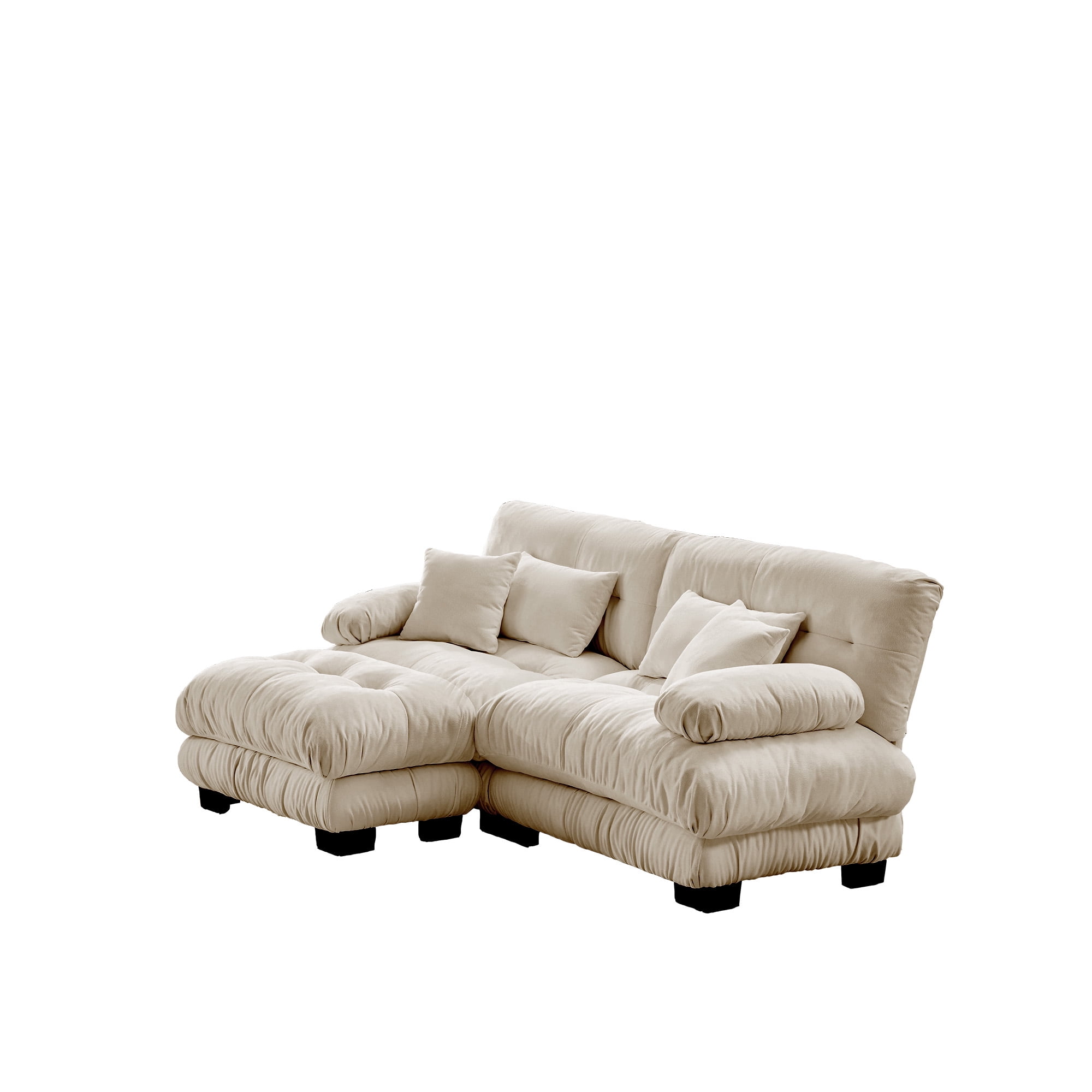 Gewnee Light coffee Chenille Cloud Couch Sectional Sofa with Convertible Ottoman ,L Shape 2 Seater Sofa for Living Room