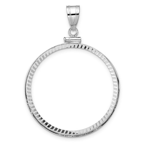 Finest Gold Wideband Distinguished Coin Jewelry 14K White Gold Polished & Diamond-cut 32.7 x 3.00 mm Screw Top Coin Bezel Pendant
