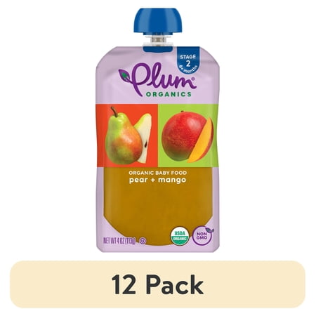 (12 pack) Plum Organics Stage 2 Organic Baby Food Pear and Mango 4oz Pouch