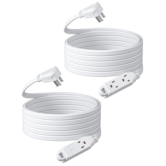 DEWENWILS 3 Outlet Extension Cord with Flat Plug, 20 FT 16/3 Awg Grounded Power Cable for Indoor Use, SPT-3 Cord, White, ETL Listed, 2 Pack