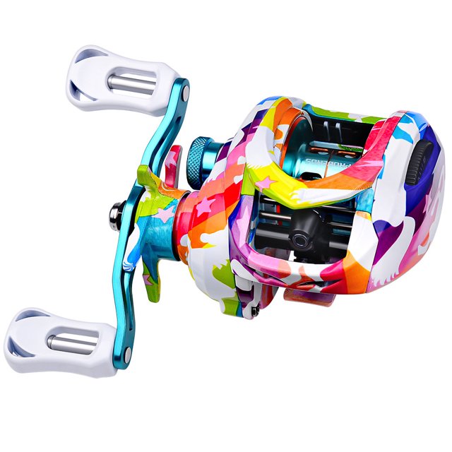 PROBEROS P2 Moulinet de Lancer en Métal avec Design Peint Coloré - Droitier, Rapport de Vitesse 7.2:1, Roulements 5+1BB, Frein Magnétique 18 Vitesses, Traînée Max 8kg, Système de Son à Morsure de Poisson Automatique, Profilé