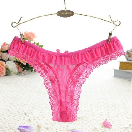 

Soft See Through Thong for Women Lace Sexy Low Rise G-String Underwear T-Back Seamless Panties Hot Pink