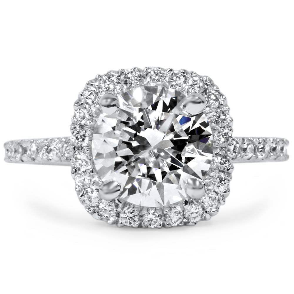 2.00 ct D/SI1 Cushion Halo Round Cut Diamond Engagement Ring 14K White Gold 