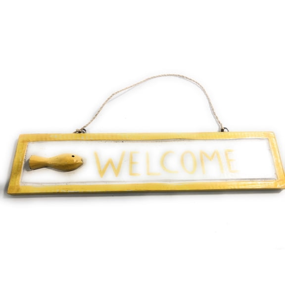 Welcome Nautical Sign 12" Yellow W/ Fish - Wall Hanging | #ort1703830y