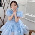 thumbnail image 2 of Flower Girl Dress Organza Toddler Dresses Puff Sleeve & Bow Bcak Girls Princess Dress for Wedding Birthday Party, 2 of 7