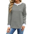 thumbnail image 2 of Fantaslook Striped Long Sleeve Shirts for Women Crewneck Tunic Tops Color Block Blouses Fall Pullover, 2 of 7