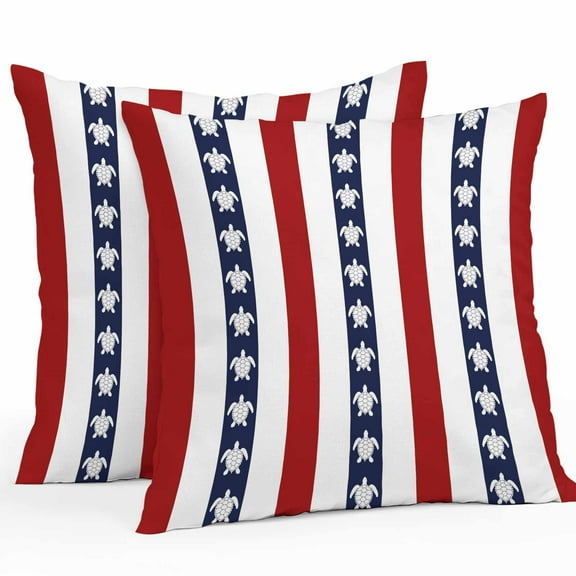 Outdoor Waterproof Pillow Covers Pack of 2, Sea Turtle Red Stripes Black White Red Stripe Decor Decorative Throw Pillowcases Cushion Covers for Garden Patio Tent Sofa Couch, 20x20 inch