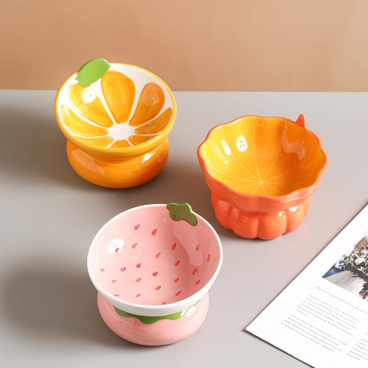 Ceramic Raised Cat Bowl - Pink Elevated Food Bowl for Indoor Cats, Anti-Vomiting & Spine Protection, Cute Tilted Dish for Flat-Faced Cats and Kittens