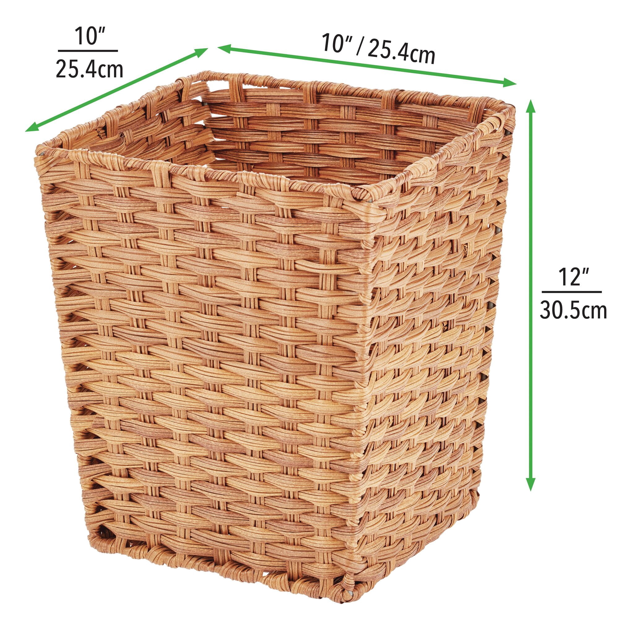 mDesign Woven Square Trash Can Wastebasket, Garbage Container Bin - Brown